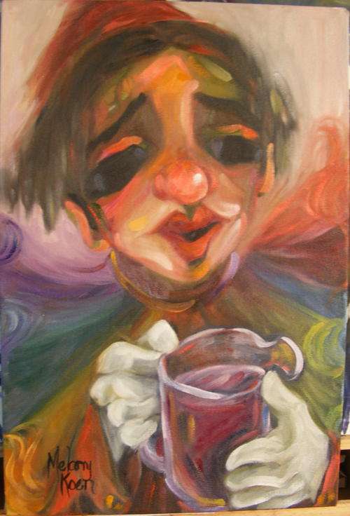 The Wine Jester! 400x600x44 mm Can be hung as is!  Melany Koen