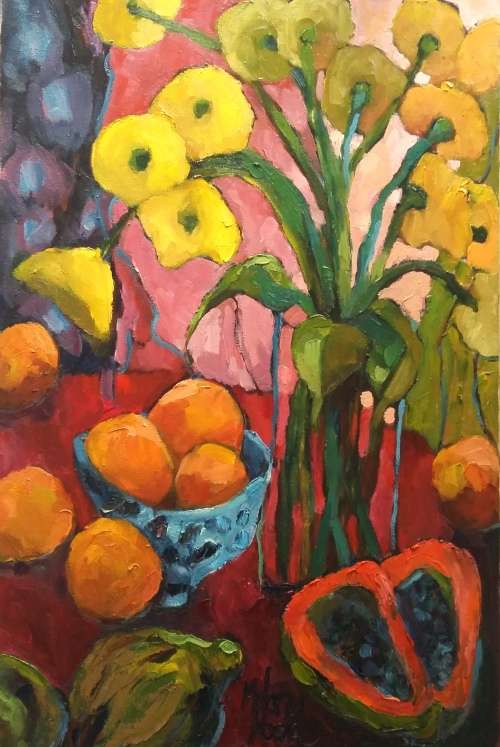 Poppies, pawpaws & oranges! 400 x 600 mm  Melany Koen