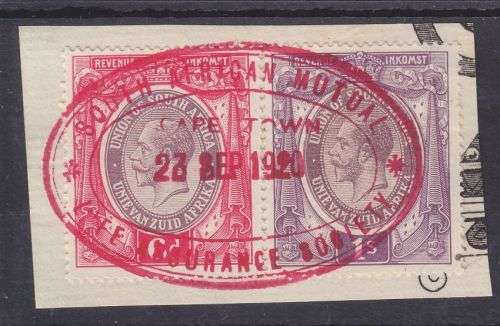 REVENUE ++ 1920 ++ KG V ++ 1s & 6d ++ FU ON PIECE - "S.A. MUTUAL LIFE ASSURARCE SOCIETY" ++ SEE BEL