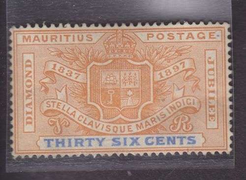 MAURITIUS ++ 1898 ++ "DIAMOND JUBILEE" ++ 36c ORANGE & BLUE ++ MH ++ C/V R230 ++ SG 133
