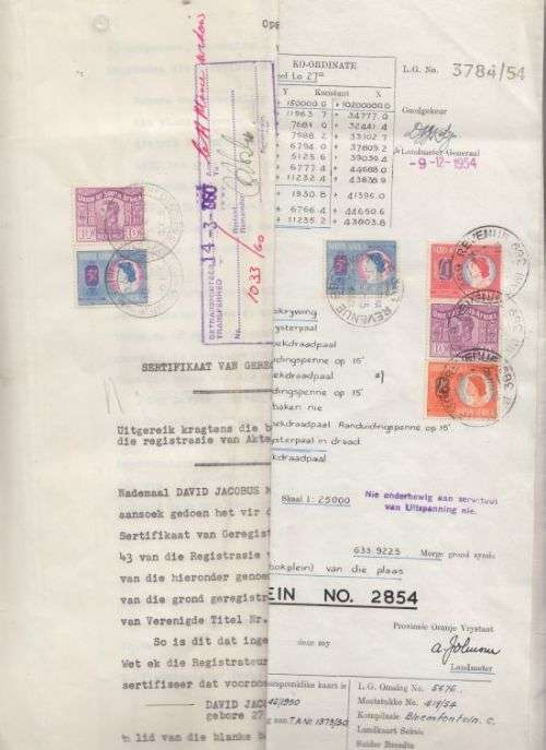 TITLE & SURVEY MAP ++ REVENUE KG VI 10s x 2, QEII £1, 5s x 2 & 2s ++ C/V R1290 ++ SEE SCANS BELOW
