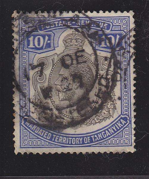 TANGANYIKA ++ 1927-31 ++ KG V ++ 10s BLACK & DEEP BLUE ++ FU ++ SG 106