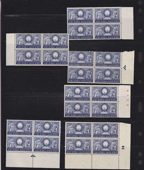 1949 ++ "INAUG OF VOORTREKKER MONUMENT ++ 3d BLUE ++ BLOCKS OF 4 - SEE BELOW ++ MNH ++ SACC 132
