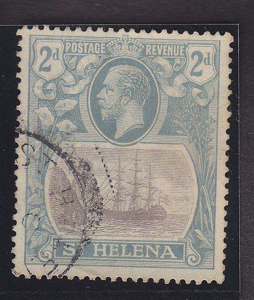 ST HELENA ++ 1922 ++ 2d GREY & SLATE (VAR "BROKEN MAINMAST") ++ VFU ++ C/V ã150 ++ SG 100a