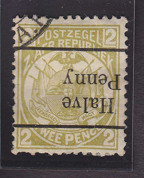 1893 ++ SURCH "HALVE PENNY" (INVERTED - 13 1/2mm) ON 2d OLIVE-BISTRE ++ VFU ++ SACC 201d