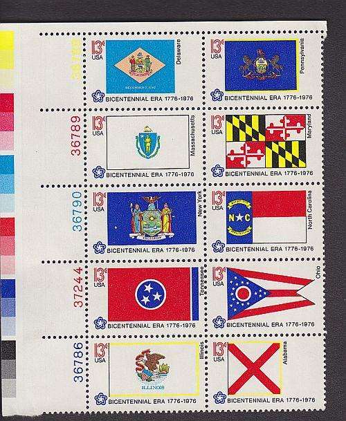 1976 ++ "BICENT OF AMERICAN REV "(STATE FLAGS) ++ 13c MARG BLOCK OF 10 ++ MNH ++ SG 1613-62 SEE BELO