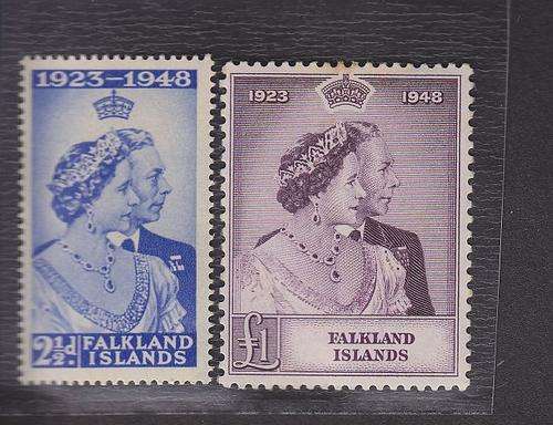 FALKLAND ISLANDS ++ 1948 ++ "SILVER WEDDING" ++ SET OF 2 ++ MHVL - SEE BELOW ++ SG 166-167