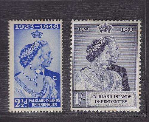 FALKLAND ISL DEP ++ 1948 ++ "SILVER WEDDING" ++ SET OF 2 ++ MH - SEE BELOW ++ SG G 17 - G 18