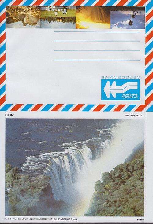 1989 ++ AEROGRAMME ++ "VIEWS OF ZIMBABWE" ++ SET OF 6 ++ UNFOLDED ++ SEE SOME SCANS BELOW