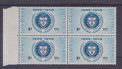 1959 ++ "50th ANNIV OF ACADAMY OF SCIENCE & ART ++ 3d MARG BLOCK OF 4 ++ MNH ++ SACC 168