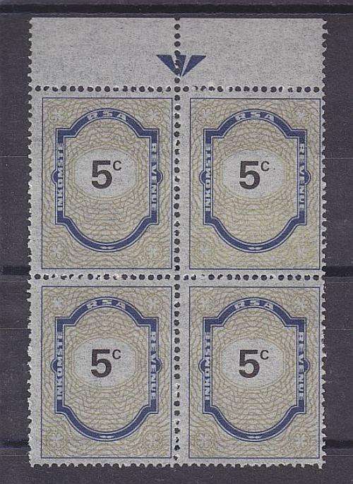 REVENUE ++ 1991 ++ 5c BLUE & GOLD (VERY THIN TRANSPARENT PAPER) ++ ARROW BLOCK OF 4 ++ MNH ++ BT 151