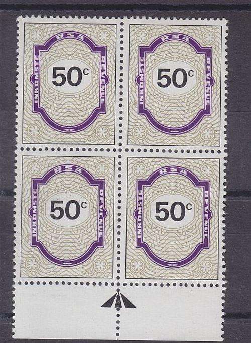 REVENUE ++ 1993 ++ 50c PURPLE & GOLD ++ ARROW BLOCK OF 4 ++ MNH ++ BT 156