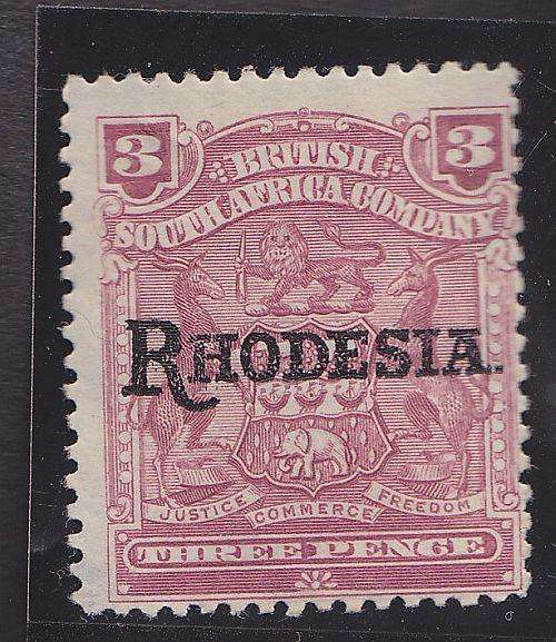 1909 ++ "RHODESIA" OVPT 3d CLARET ++ MH ++ SACC 100