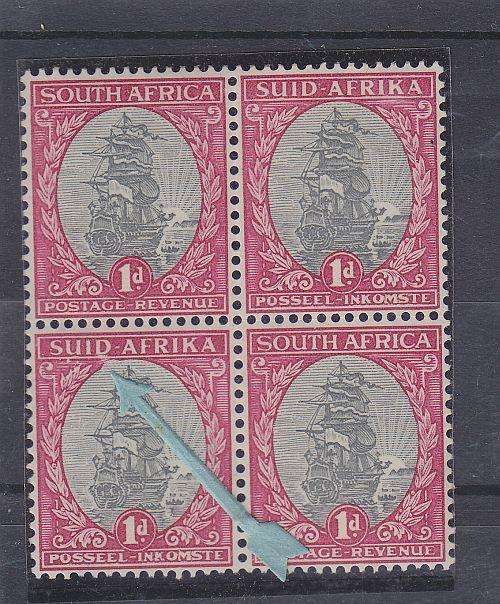 1933-48 ++ 1d GREY & CARMINE ++ SEE SCAN BELOW - BREAK ++ BLOCK OF 4 ++ MNH ++ SACC 55