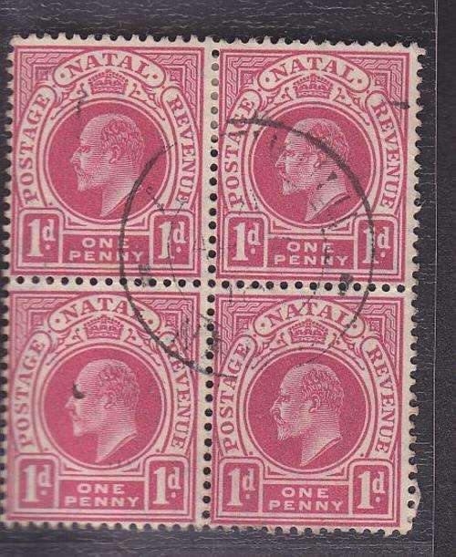 1904-08 ++ KE VII ++ 1d ROSE-CARMINE (MULT CROWN CA) ++ BLOCK OF 4 ++ VFU ++ SACC 130