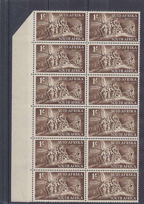 1952 ++ "VAN RIEBEEK LANDING AT CAPE" ++ 1s - MARG BLOCK OF 12 ++ MNH ++ SACC 139 SEE SCAN BELOW