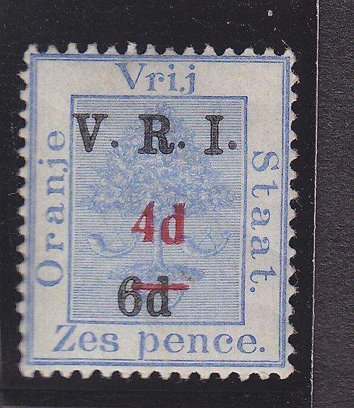 1902 ++ "V.R.I." 6d BLUE (THICK "V") SURCHARGED 4d IN RED ++ MH ++ SACC 81c