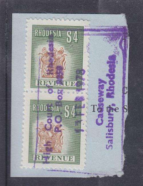 REVENUE ++ 1978 ++ $4 x 2 GREEN & BROWN ++ FU ON PIECE ++ BT 61