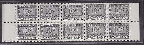 REVENUE + 1973 + 10c GREY (PERF 12 1/2 - WMK SIDEWAYS) + MARG BLOCK OF 10 + MNH + C/V R750 + BT 110