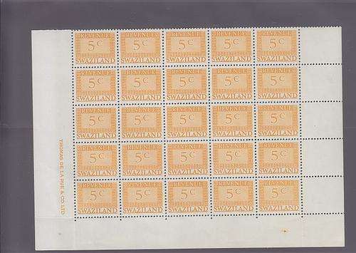 REVENUE + 1970 + 5c ORANGE (PERF 12 1/2 - WMK UPRIGHT) + INSCR PART SHEET OF 25 + MNH + C/V R1875 +