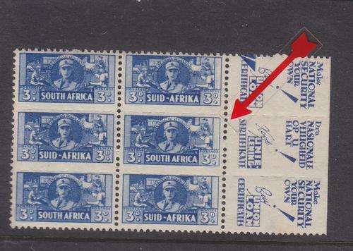 1942-44 ++ "BANTAMS" ++ 3d BLUE ++ MARG BLOCK OF 6 (VAR LIGHTER SHADING) SEE BELOW ++ MNH ++ SACC 99