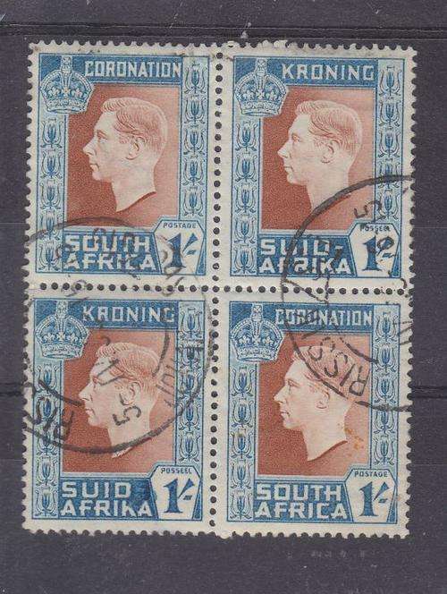 1937 ++ "CORONATION" ++ 1s "MISSING HYPHEN" - SEE BELOW ++ BLOCK OF 4 ++ VFU ++ SACC 74a