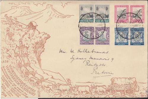 1938 ++ FDC ++ "VOORTREKKER MEMORIAL FUND" ++ PMK "CAPE TOWN" ++ SEE SCAN BELOW