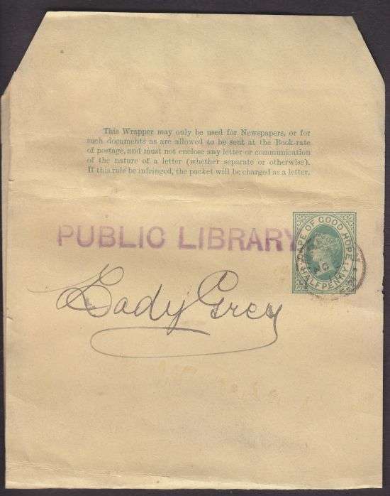 NEWSPAPER WRAPPER ++ QV - HALF PENNY GREEN ++ FU "KIMBERLEY TO LADY GREY" ++ SEE BELOW