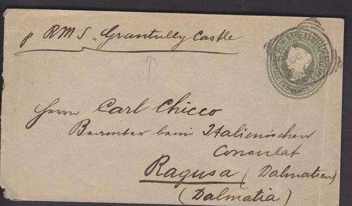 1894 ++ "POSTAL HISTORY" ++ QV EMBOSSED SENT BY "GRANTULLY CASLE" TO RAGUSA ++ SEE SCANS BELOW