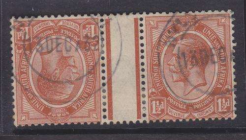 1913 ++ KG V ++ 1 1/2d CHESTNUT ++ TETE-BECHE GUTTER PAIR ++ VFU ++ C/V R600 ++ SACC 4c
