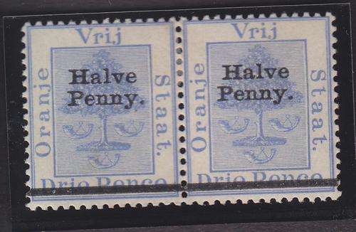 1896 ++ SURCH - "HALVE PENNY" ON 3d ULTRAMARINE ++ PAIR MHL ++ SACC 45