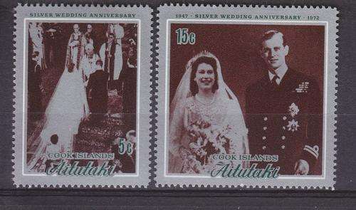 AITUTAKI ++ 1972 ++ "SILVER WEDDING" OVPT ON COOK ISLAND ++ SET OF 2 ++ MNH ++ C/V R75 ++ SG 46-47