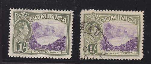 DOMINICA ++ 1938 + KG VI + DEF ISSUE + 1s x 2 VIOLET & OLIVE GREEN + MH & FU + C/V R110 + SG 106