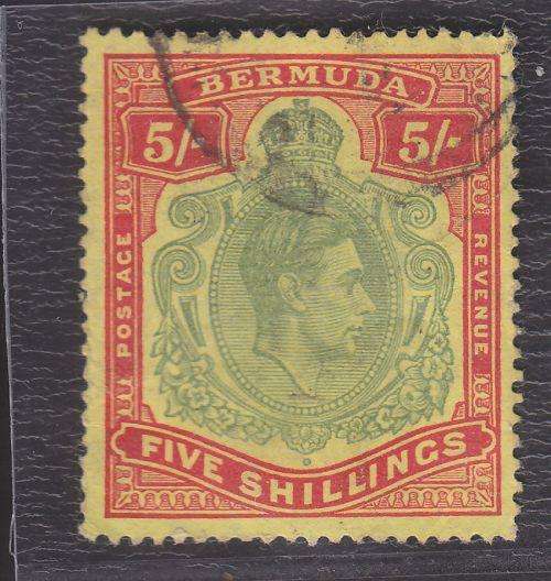 BERMUDA ++ 1938 ++ KG VI ++ "DEF ISSUE" ++ 5s RED & GREEN ON YELLOW ++ FU ++ C/V R630 ++ SG 118