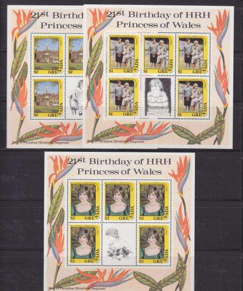 GRENADA + "21st BIRTHDAY- PRINCESS DIANNA" + PART SET - SEE BELOW + MNH + C/V R386 + SG 1188, 90, 92