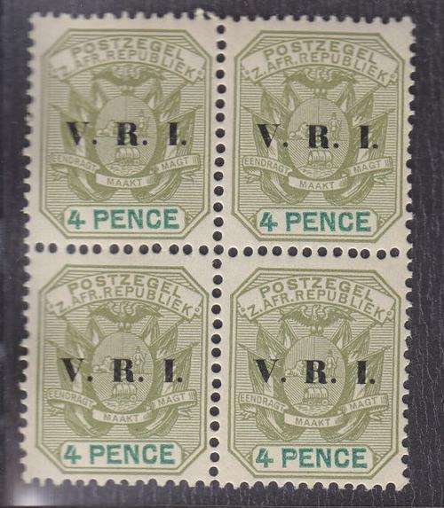 1900 ++ "V.R.I." OVPT ++ 4d SAGE-GREEN & GREEN ++ BLOCK OF 4 + MNH - SEE BELOW + C/V R360 + SACC 237