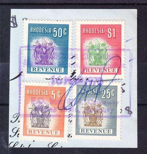 REVENUE ++ 1970 ++ 5c, 25c, 50c & $1 ON PIECE - SEE BELOW ++ FU ++ C/V R105 ++ BT 54 & 57-59