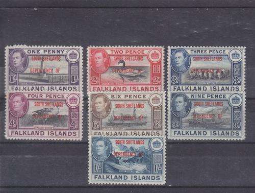 SOUTH SHETLANDS ++ OVPT ON FALKLANDS 1944 ++ KG VI ++ SET OF 7 ++ MNH ++ C/V Â£23 ++ SG D1-D8