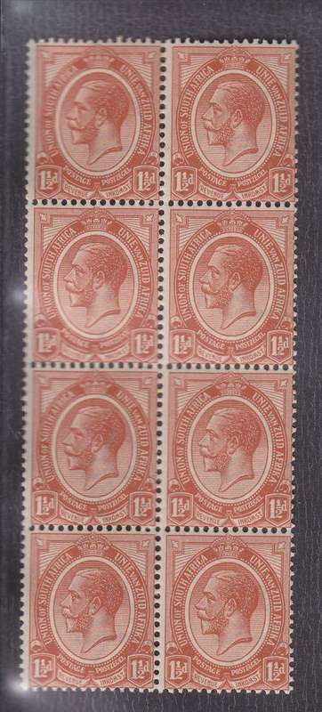 1913 ++ KG V ++ 1 1/2d CHESTNUT ++ BLOCK OF 8 (WMK INV) - SEE BELOW ++ MNH ++ C/V R160 ++ SACC 4e