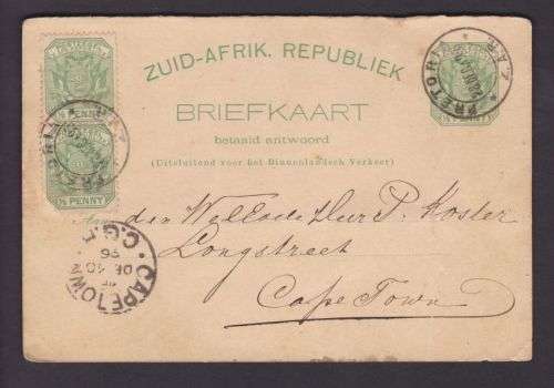 BRIEFKAART ++ 1896 ++ POSTED "PRETORIA TO CAPETOWN" ++ FU ++ SEE SCANS BELOW