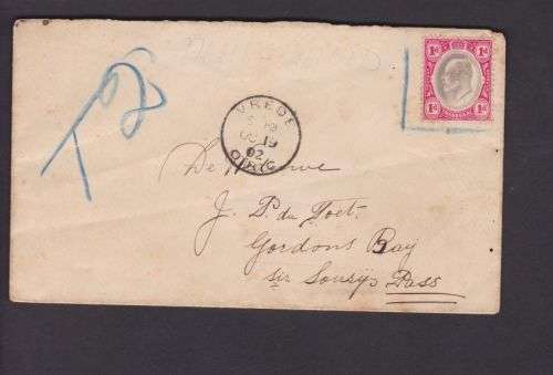 COVER ++ 1902 ++ POSTED "VREDE ORC" WITH 1d KE VII (TVL) ++ TAX -"T2" ++ SEE SCANS BELOW