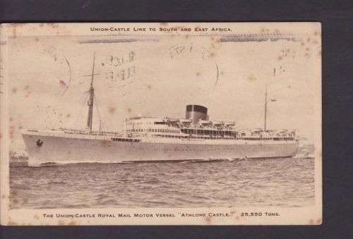 POST CARD - ATHLONE CASTLE ++ 1938 ++ POSTED "CAPE TOWN TO LONDON" ++ TAXED - 1d POSTAGE DUE ++ SEE