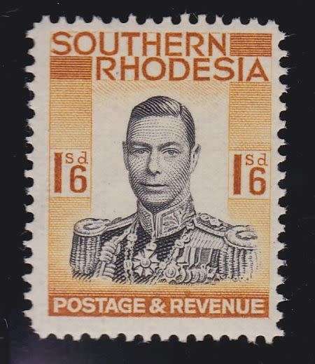 SOUTHRN RHOD  1937  KG VI  1/6 BLACK and ORANGE  MH  C/V R240  SACC 51