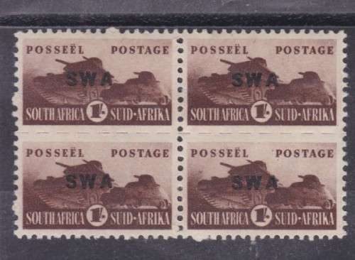 SWA ++ 1943-44 ++ "BANTAMS" ++ 1s CHOCOLATE BROWN (SMALL OVPT) ++ BLOCK OF 4 ++ MNH ++ SACC 156