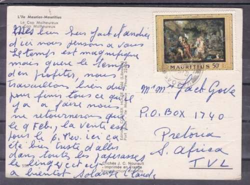 MAURITIUS ++ POST CARD ++ "L'ILE MAURICE" ++ FU TO PRETORIA ++ SEE SCANS BELOW