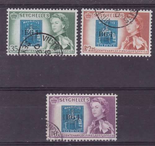 SEYCHELLES  1961  `CENT OF 1st SEYCHELLES POST OFFICE`  SET OF 3  FU  SG 193-95