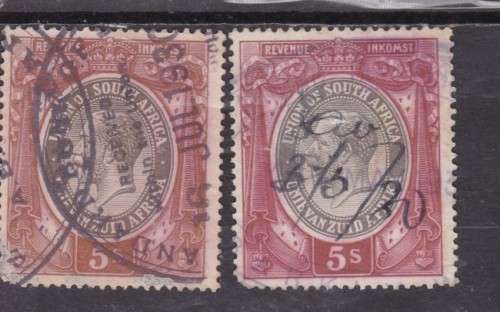 REVENUE  1913  KG V  5s x 2 (SHADES)  FU  BT 8