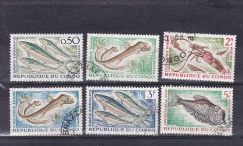 CONGO, 1961, `TROPICAL FISH`, SHORT SET OF 6, FU, SG 13-17