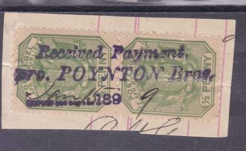 ZAR, REVENUE USE, 1/2d GREEN POSTAGE USED AS REVENUE ON PIECE, SEE SCAN BELOW