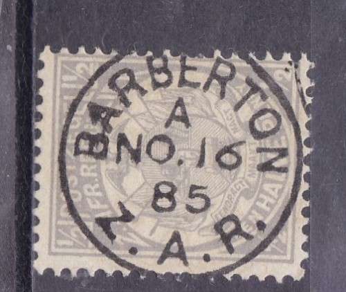 ZAR, 1895-96, 1/2d GREY, VFU. ``BABERTON``, SACC 210